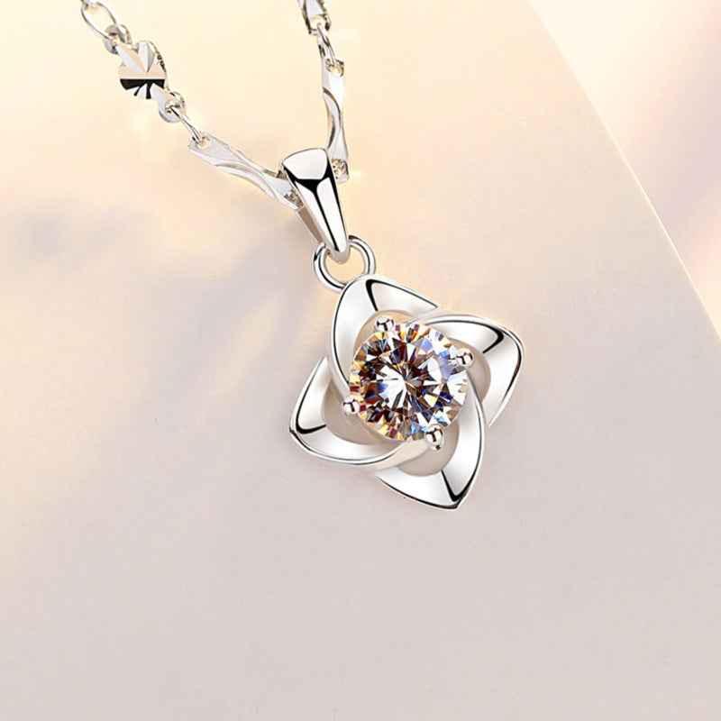 925 sterling silver single diamond four-leaf clover necklace women - JIMMY JEWELRY 01