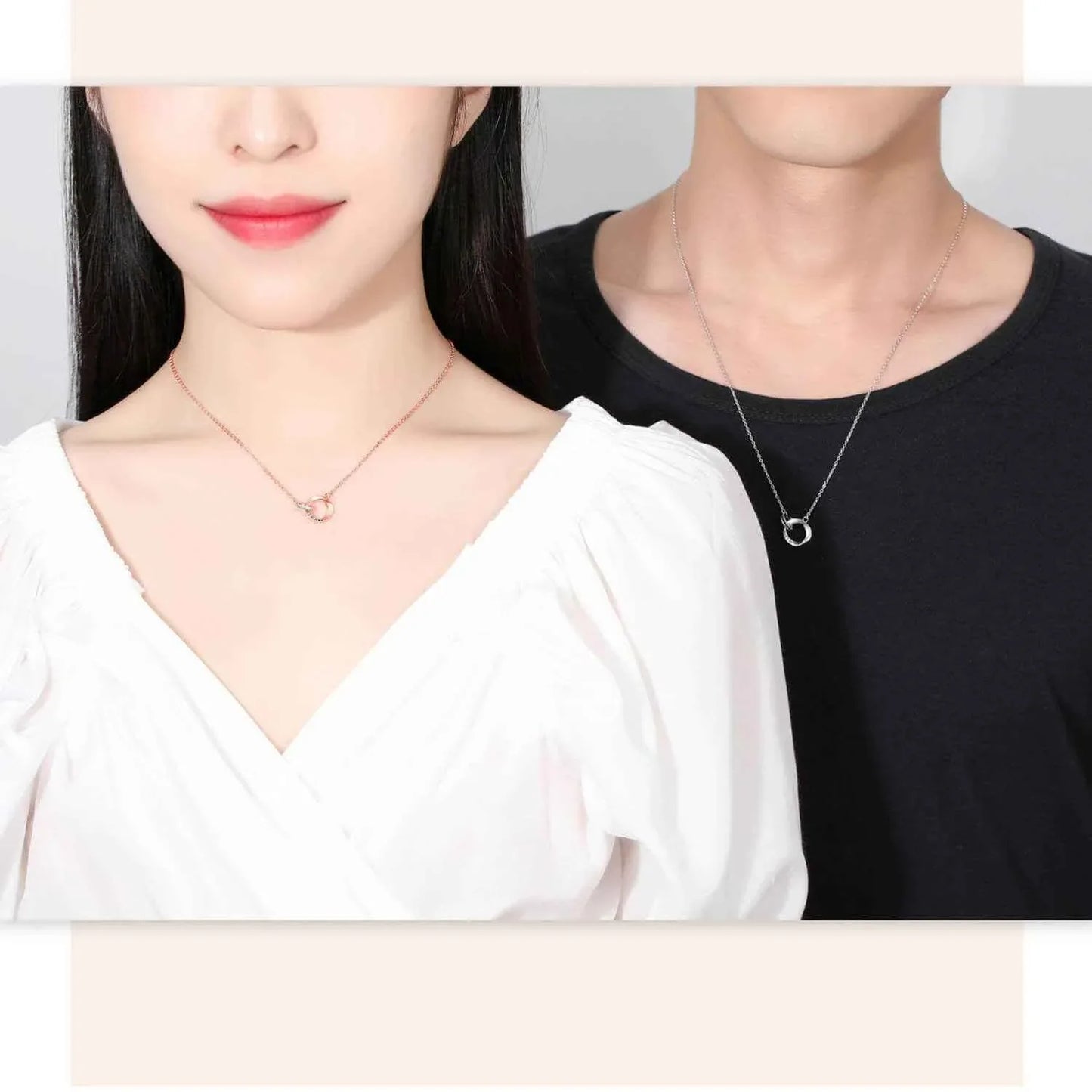 S999 sterling silver Mobius double ring couple's necklace for men and women - JIMMY JEWELRY 01