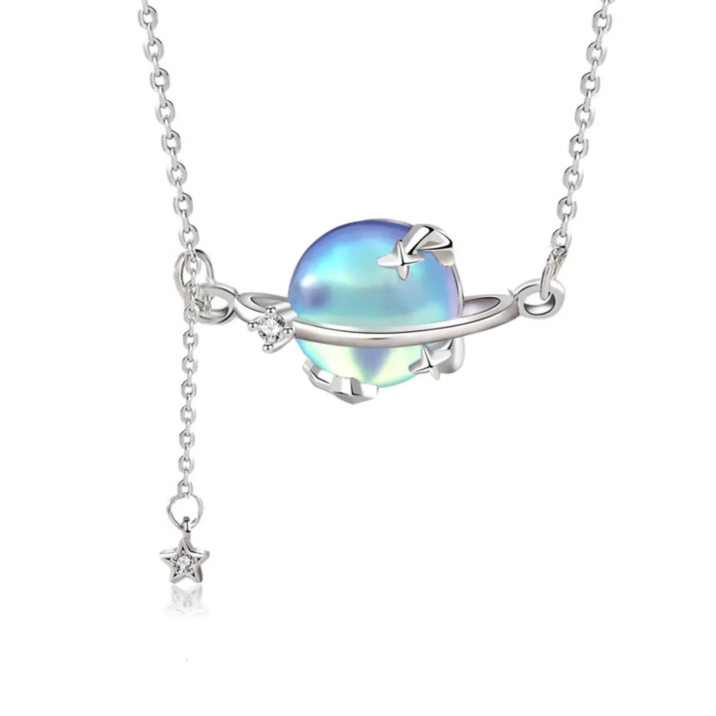 925 sterling silver moonstone planet necklace star pendant women - JIMMY JEWELRY 01