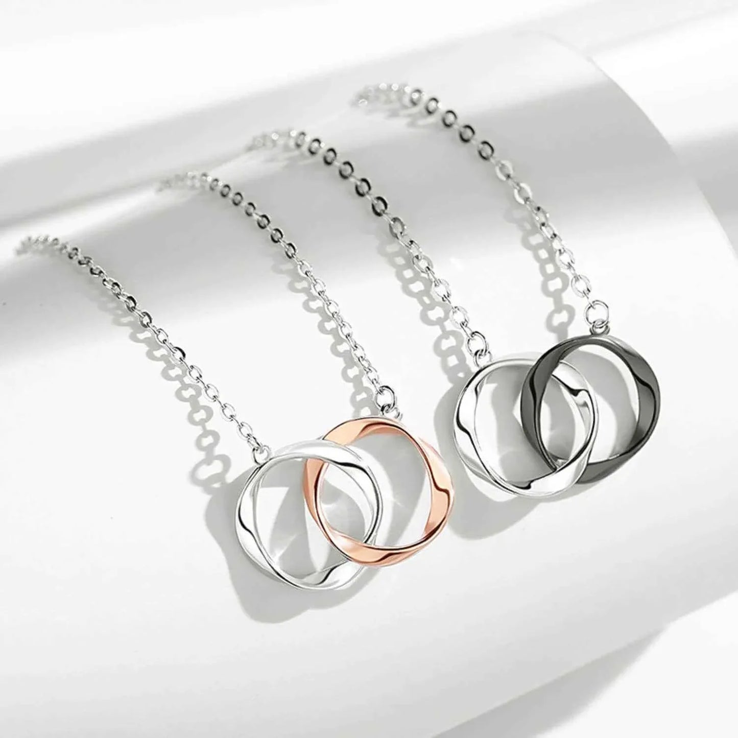 925 Sterling Silver Mobius Double Ring Couple Necklace - JIMMY JEWELRY 01