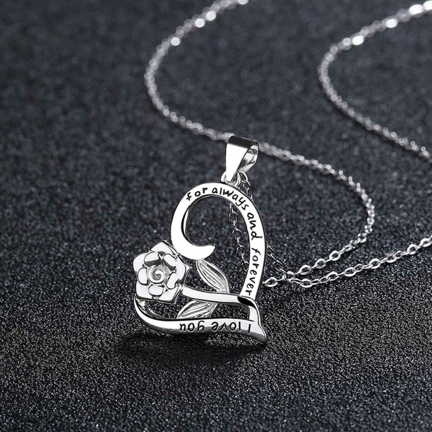 S925 sterling silver heart-shaped rose pendant love necklace - JIMMY JEWELRY 01
