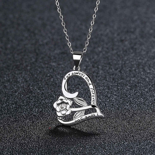S925 sterling silver heart-shaped rose pendant love necklace - JIMMY JEWELRY 01
