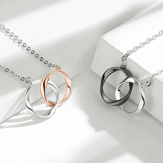 925 Sterling Silver Mobius Double Ring Couple Necklace - JIMMY JEWELRY 01