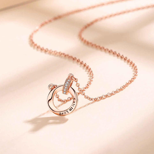 S999 sterling silver Mobius double ring couple's necklace for men and women - JIMMY JEWELRY 01