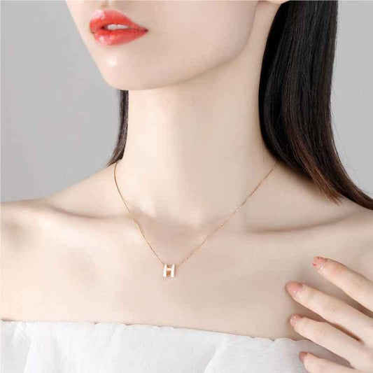 H-Shaped Enamel Letter Necklace - JIMMY JEWELRY 01