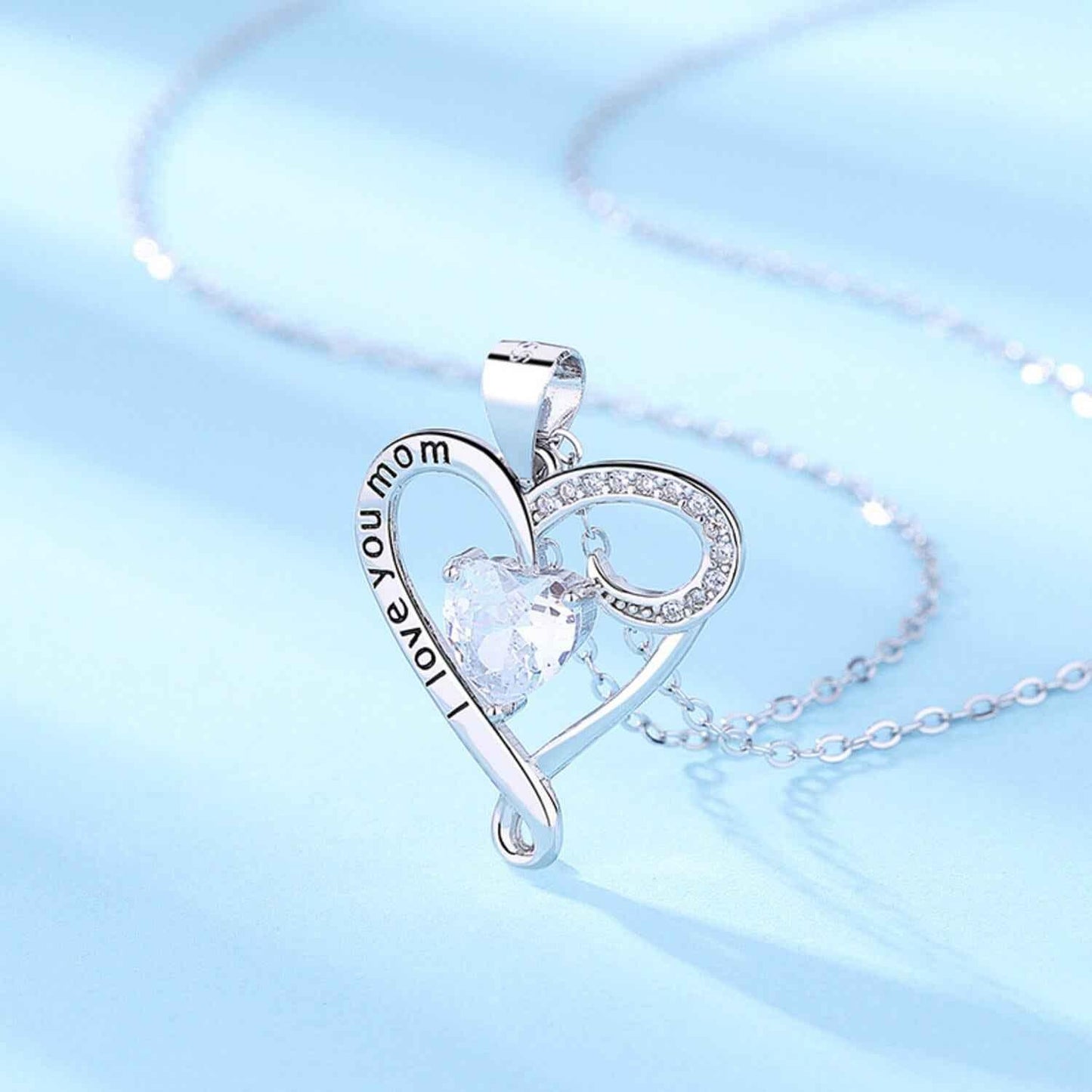 S925 sterling silver heart blue diamond mother's necklace ocean heart - JIMMY JEWELRY 01