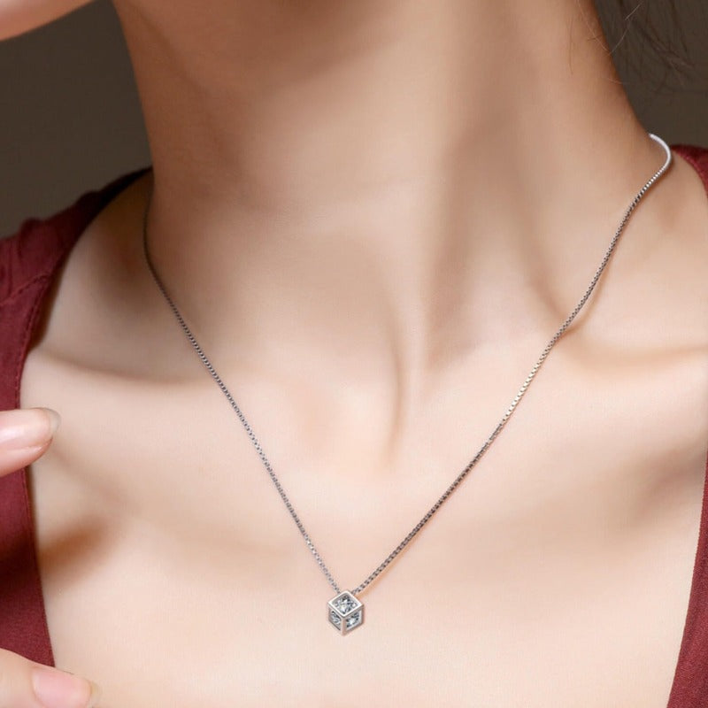 cube necklace with diamond inside