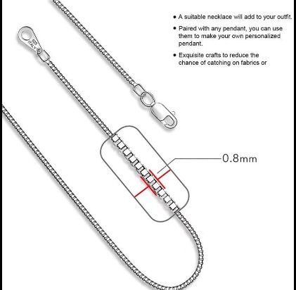 0.8mm Box Silver Chain Necklace for Women - JIMMY JEWELRY 01