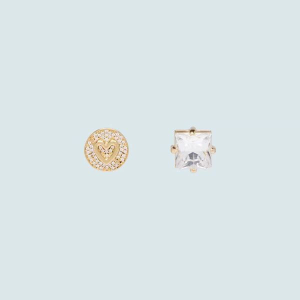 Miu Miu gold-tone stud earrings with round heart halo and square crystal