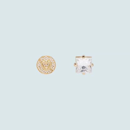 Miu Miu gold-tone stud earrings with round heart halo and square crystal