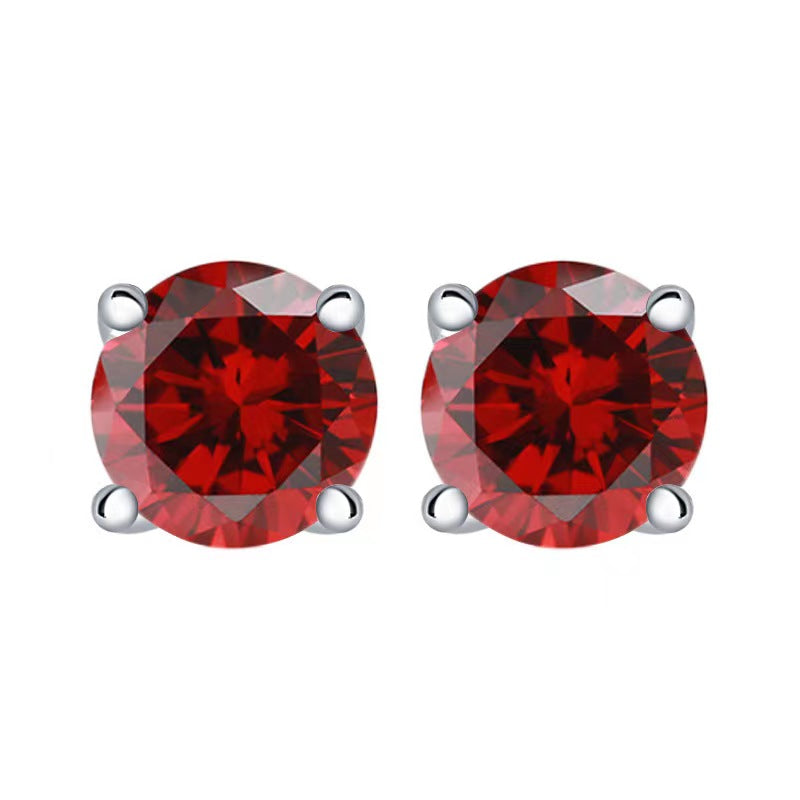 Pomegranate red Multicolor Birthstone Stud Earrings Set