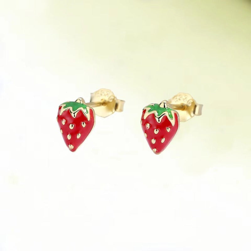 strawberry stud earrings gold clip end