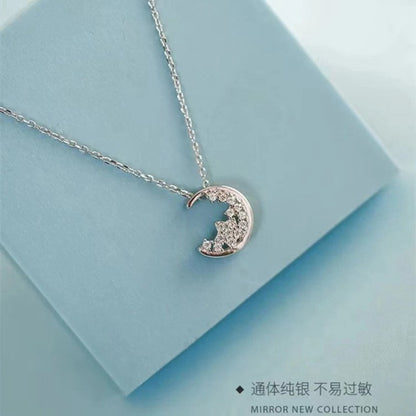 diamond silver moon necklace