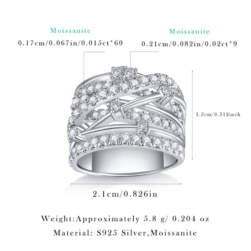 S925 Silver Moissanite Crossover Band

