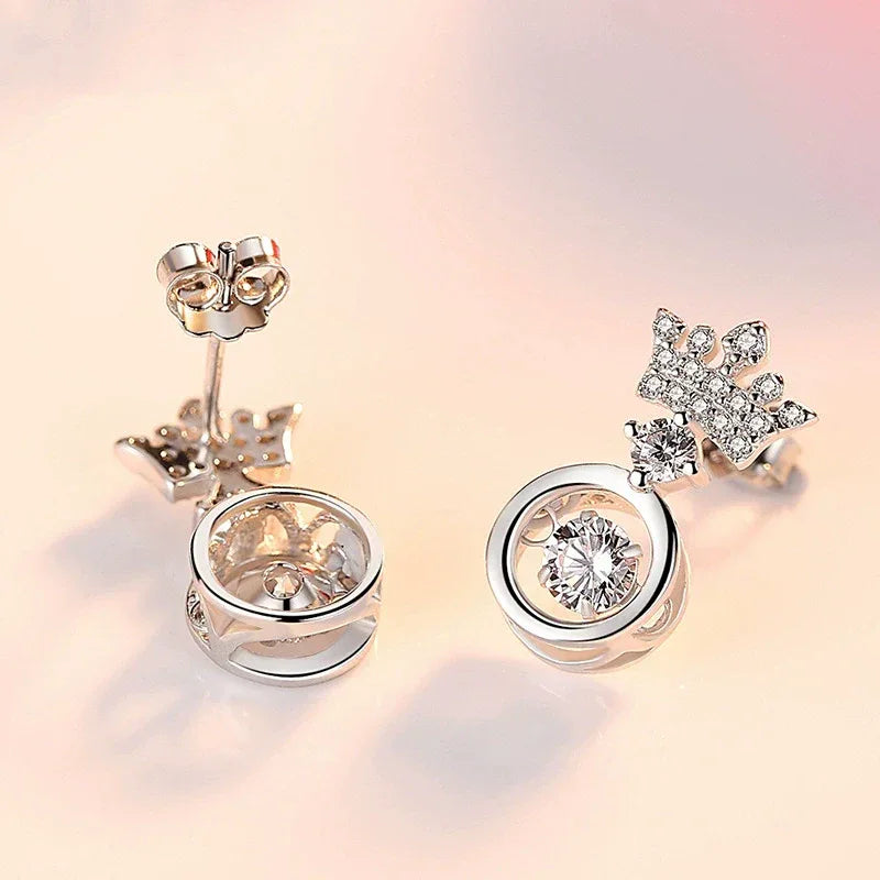 S925 Sterling Silver Diamond Crown Earrings - JIMMY JEWELRY 01