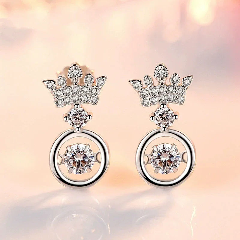 S925 Sterling Silver Diamond Crown Earrings - JIMMY JEWELRY 01