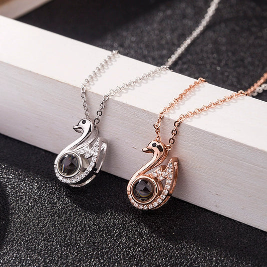 Swarovski S925 Silver "I Love You" Projection Swan Necklace