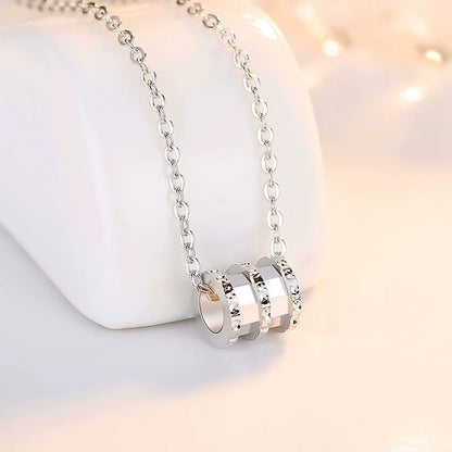 S925 Sterling Silver Lucky Cylindrical Pendant Necklace Women
