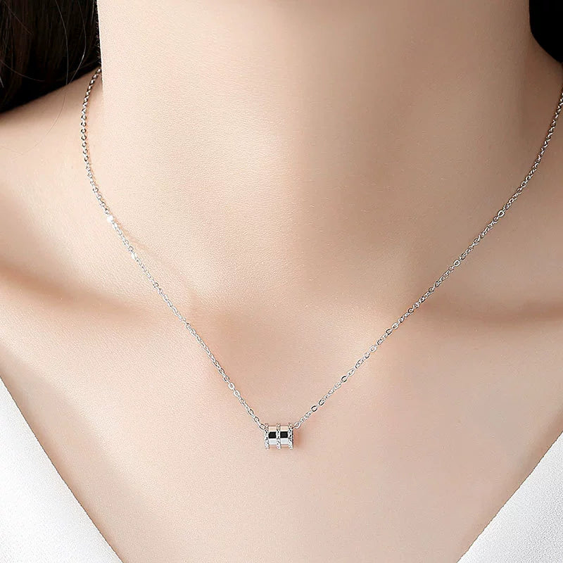 S925 Sterling Silver Lucky Cylindrical Pendant Necklace Women
