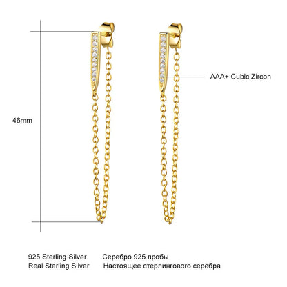 S925 Silver CZ Bar Chain Drop Earrings 46mm Dangle | JIMMY JEWELRY