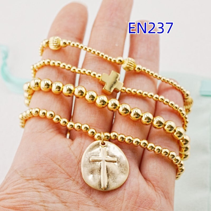 enewton 4-Piece Set: Cross Pendant Beaded Bracelets