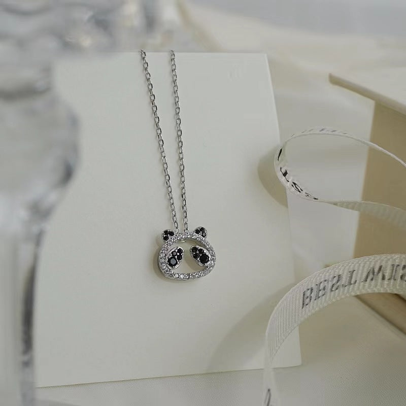 diamond panda necklace with earring stud for women