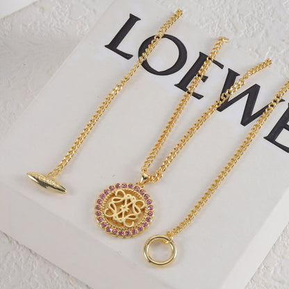 Loewe diamond round openwork pendant necklace, bracelet, earrings