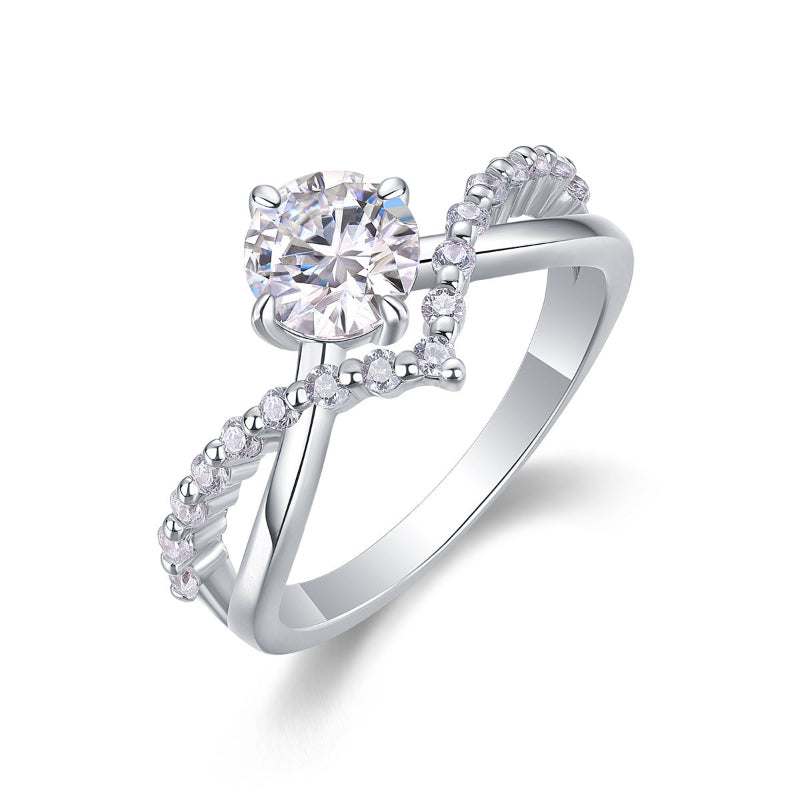 S925 Silver Moissanite V-Shaped Band Ring

