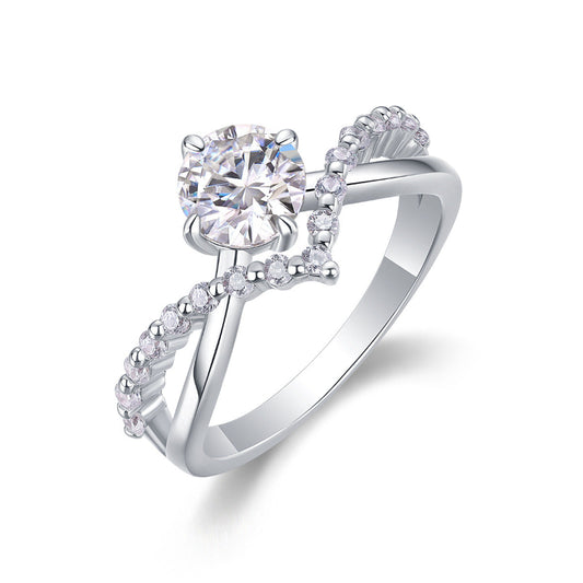 S925 Silver Moissanite V-Shaped Band Ring


