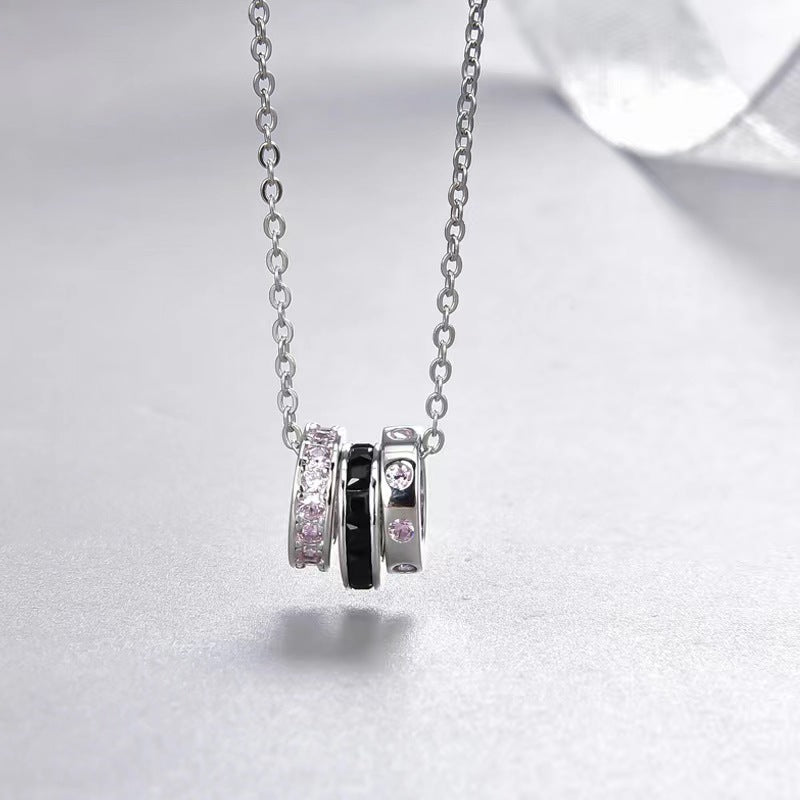 three diamond circle necklace silver