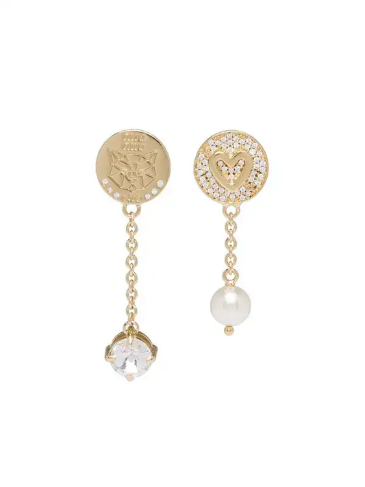 Miu Miu Asymmetrical Diamond & Pearl Tassel Earrings | Gold