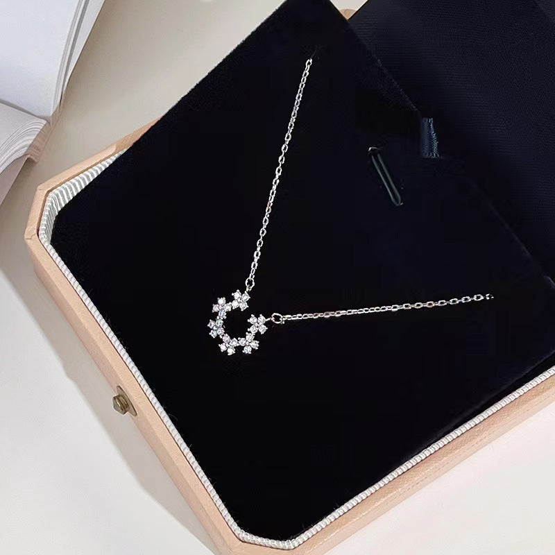 silver diamond flower necklace for girls 