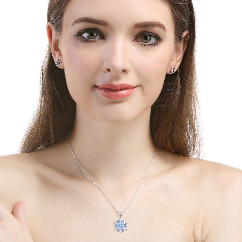 blue diamond snowflake necklace for women