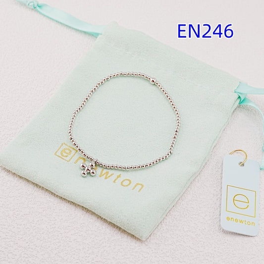 Elastic beaded cross pendant bracelet in white gold color, beaded chain charm