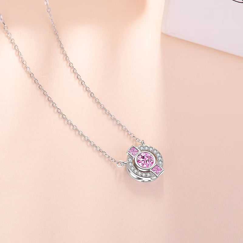 pink diamond circle necklace