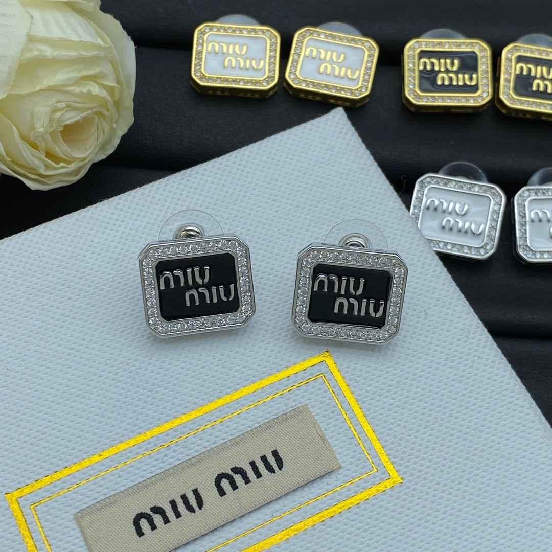 Miu Miu diamond-encrusted enamel square earrings - JIMMY JEWELRY 01