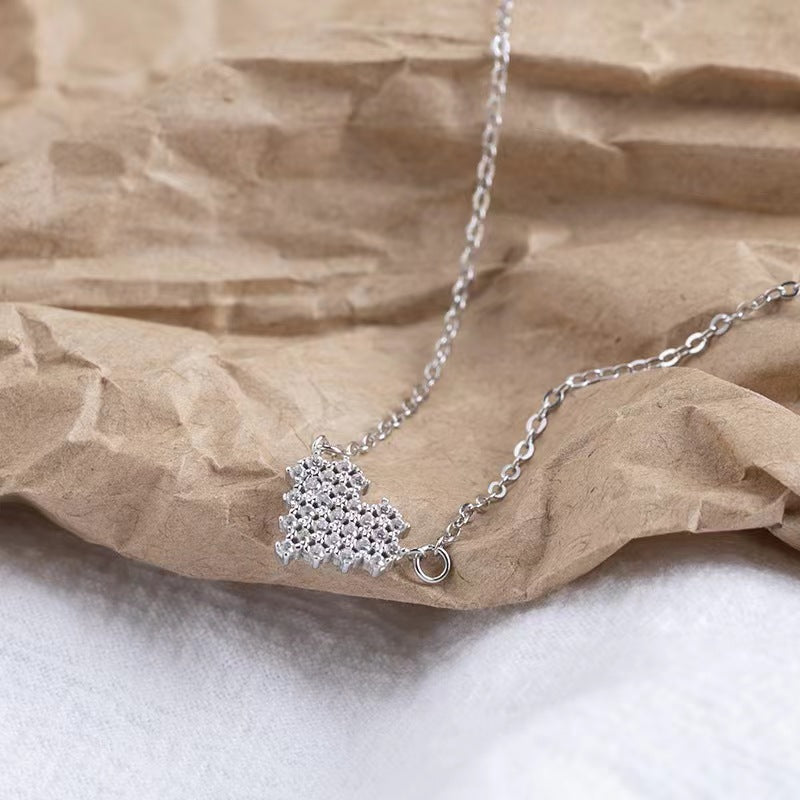 pave heart necklace silver