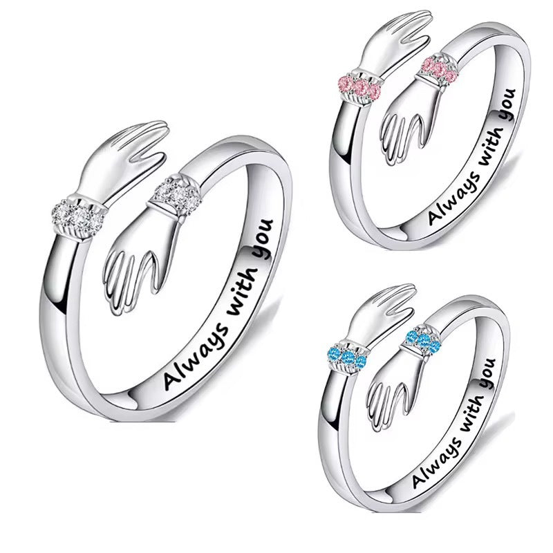 S925 Sterling Silver Letters Hug Ring Adjustable