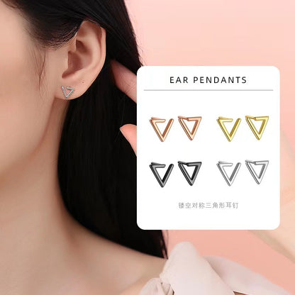 silver triangle stud earrings