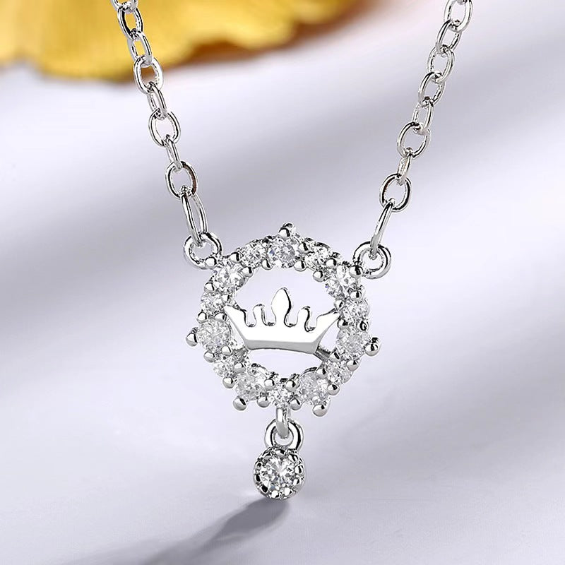 diamond circle crown necklace silver 