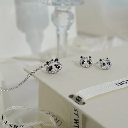 diamond panda necklace with earring stud