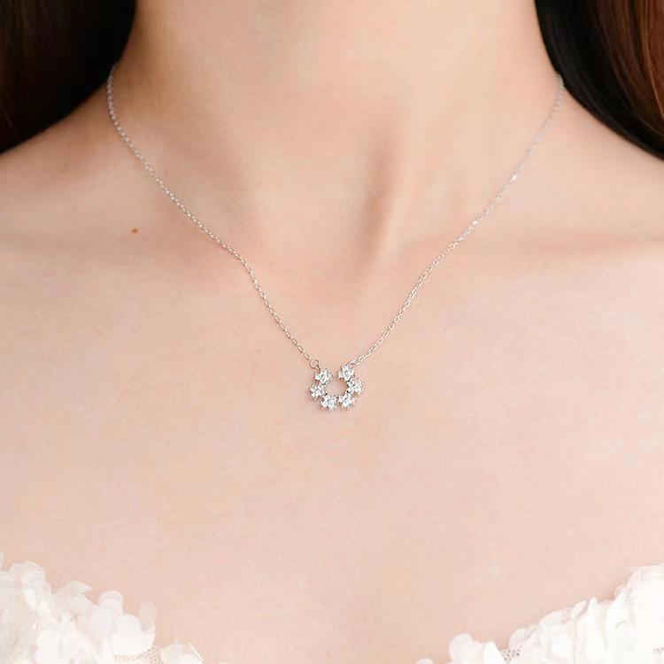 silver diamond flower necklace fow women