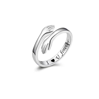 S925 Sterling Silver Hug Ring for Women Teen Girls, Adjustable Ring Jewelry Mothers Day Birthday Gifts for Daughters Mom Sister Wife Friends Grandma