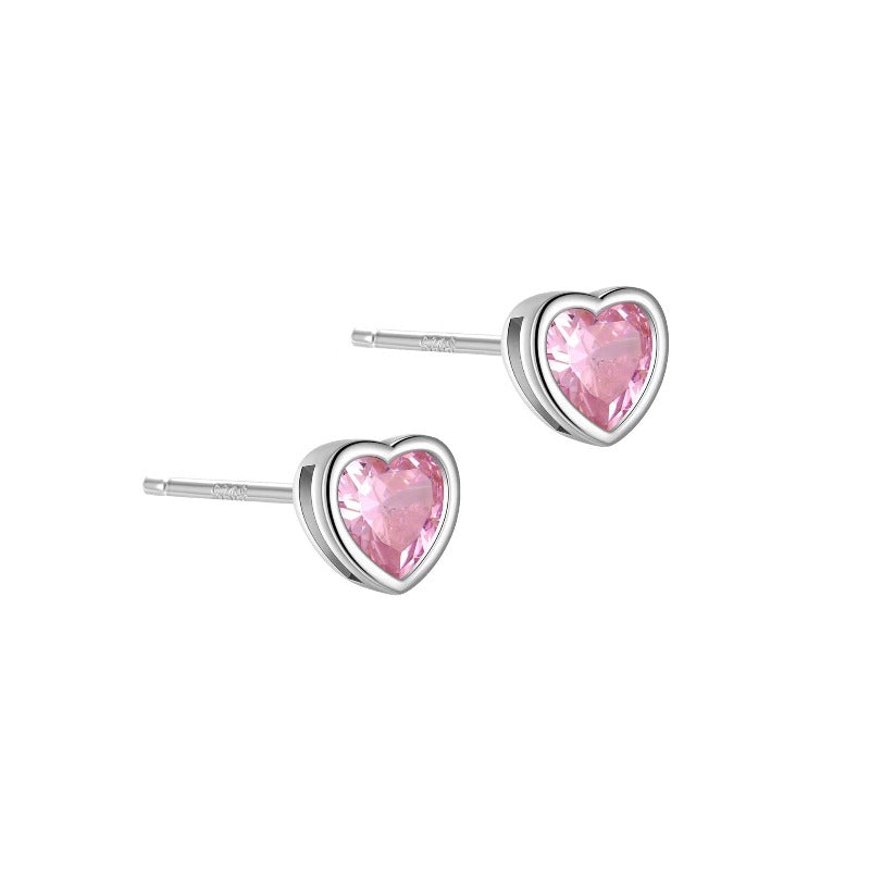 pink heart diamond stud earrings 