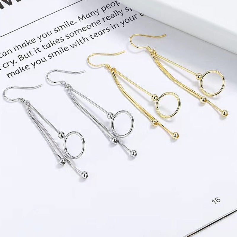 Silver Circle Tassel Ear Hooks