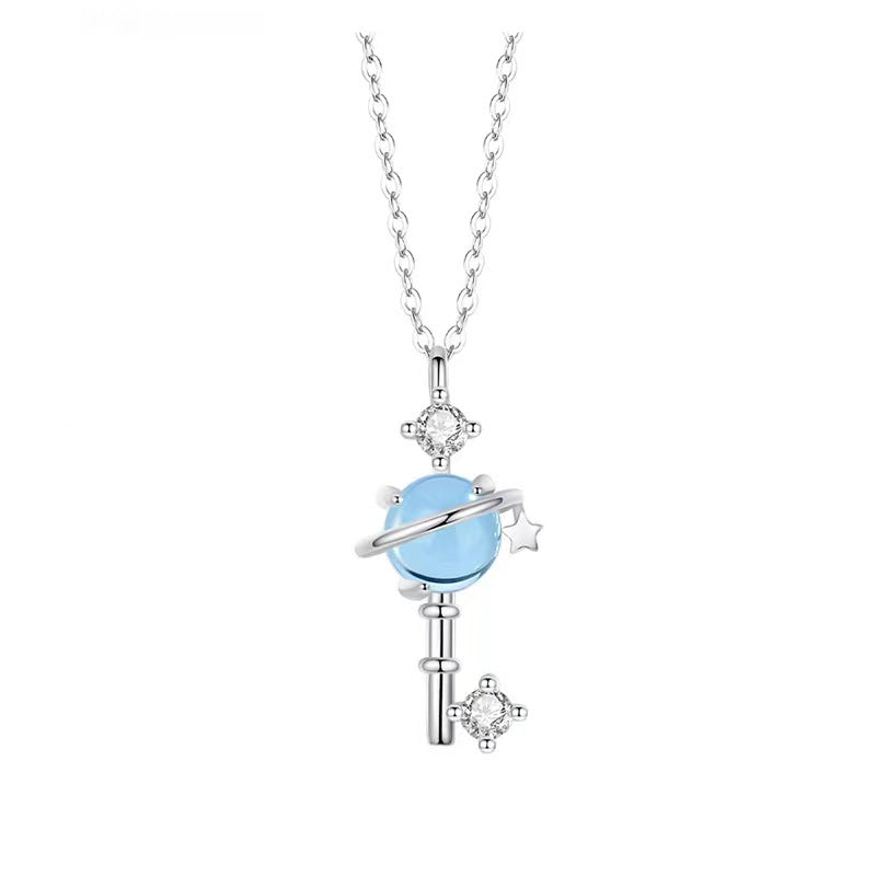 crystal planet key necklace silver 