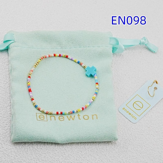 enewton Colorful Glass Tube Bead Blue Cross Bracelet