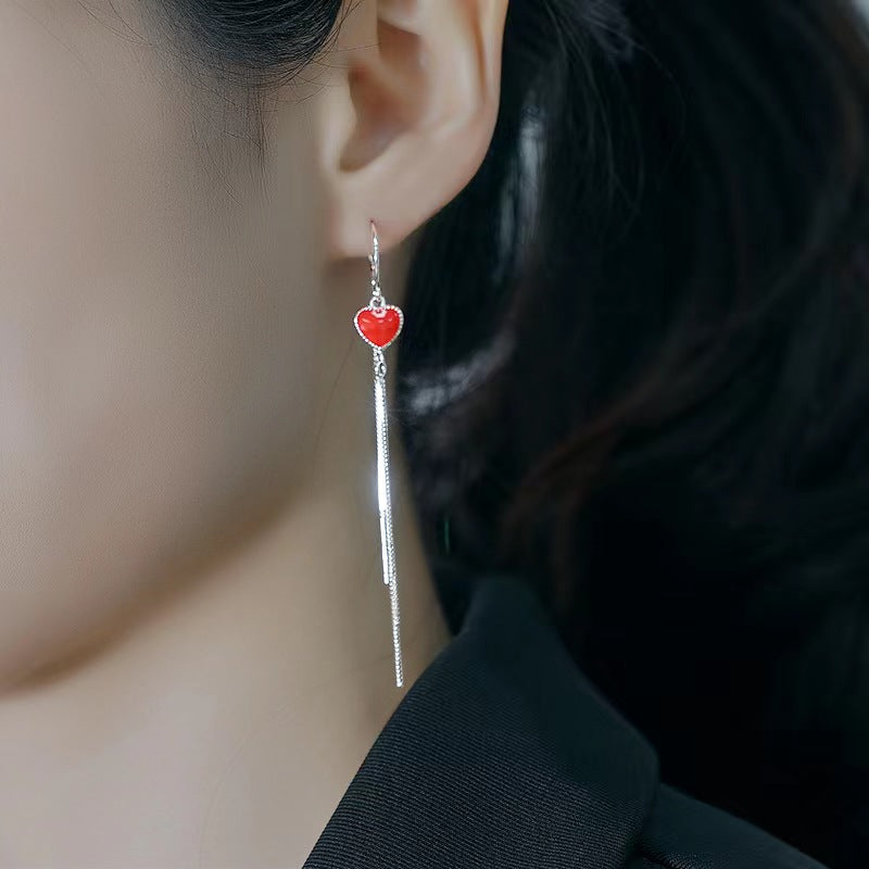 red heart enamel hook earrings for women