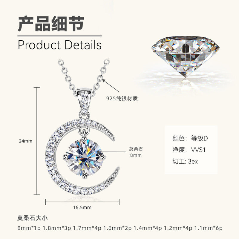 Glamorous Moon & Round Moissanite Pendant

