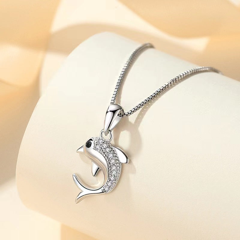 diamond dolphin pendant necklace silver